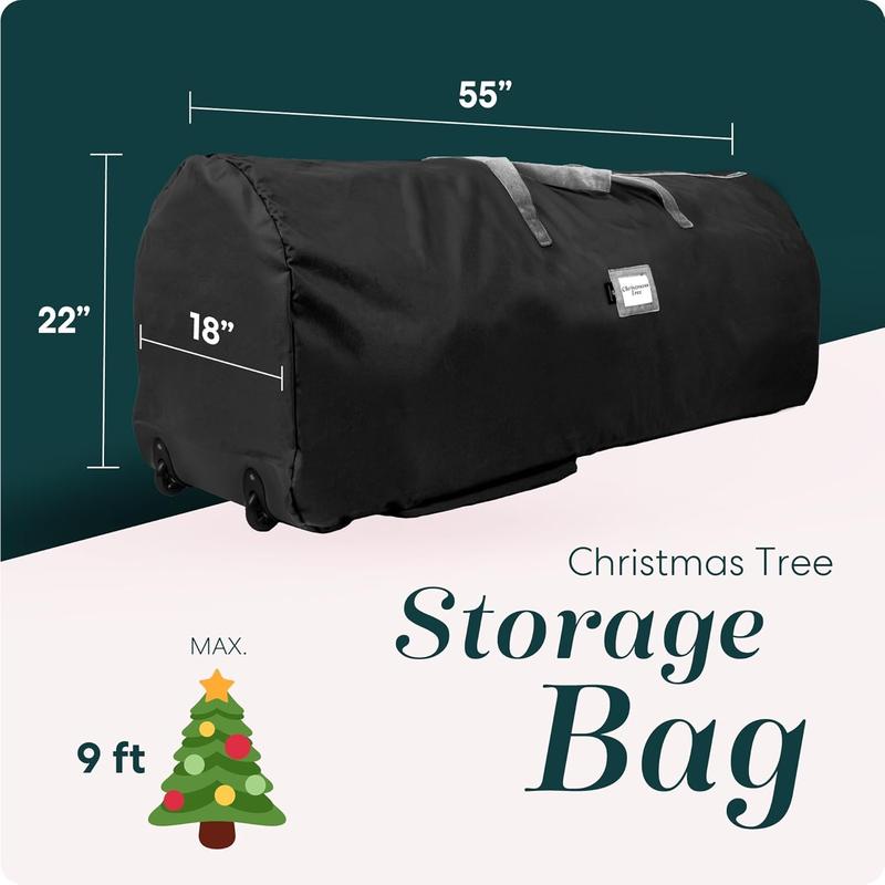 Rolling Tree Storage Bag - For 9-Foot Artificial Christmas Holiday Tree. Zippered Bag, Carry Handles and Wheels for Easy Transport. Protects Against Dust, Insects, and Moisture.