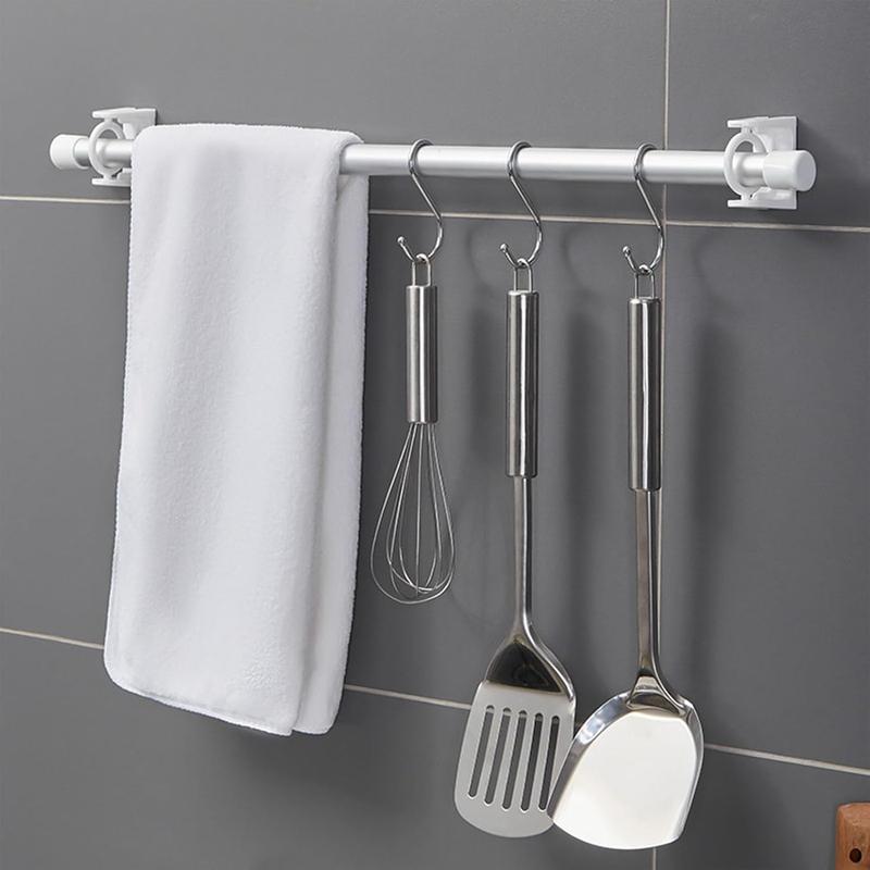 6 10PCS Non-Punching Rotary Ring Telescopic Rod Hook with Multi-Functional Towel Rod Stick Hook Frame and Curtain Hook - Home Organizer