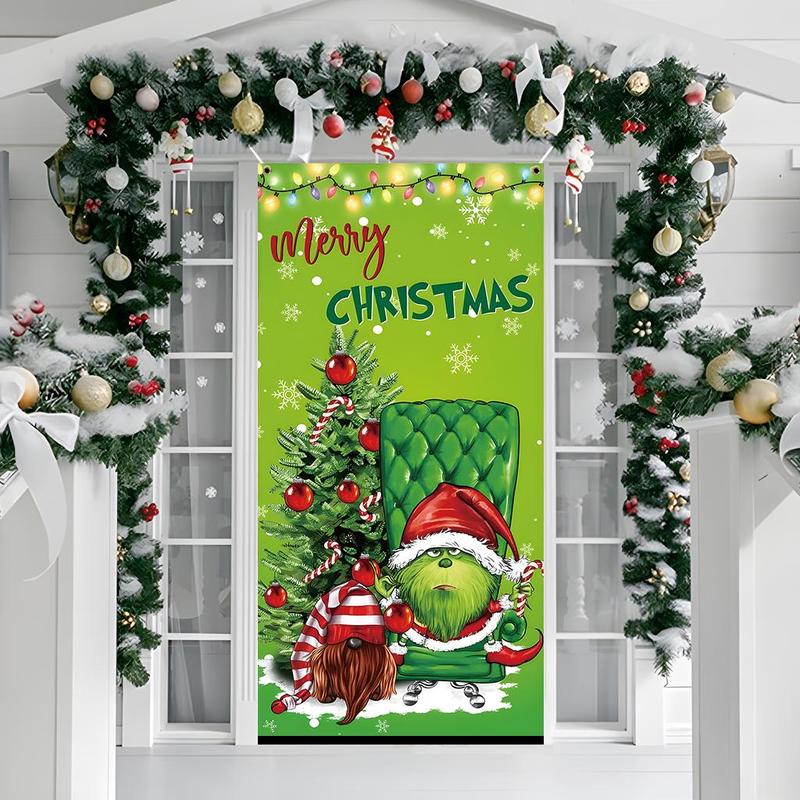 Christmas Themed Door Banner, 1 Count Merry Christmas Door Hanging Banner with 4 Grommets, Festive Party Decoration Supplies for Home Garden