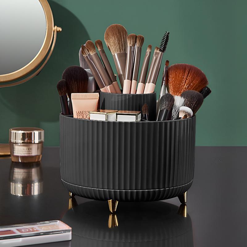 360° Rotatable Makeup Brush Storage Box, 1 Count Desktop Makeup Holder, Large Capacity Cosmetic Makeup Organizer for Bedroom Bathroom