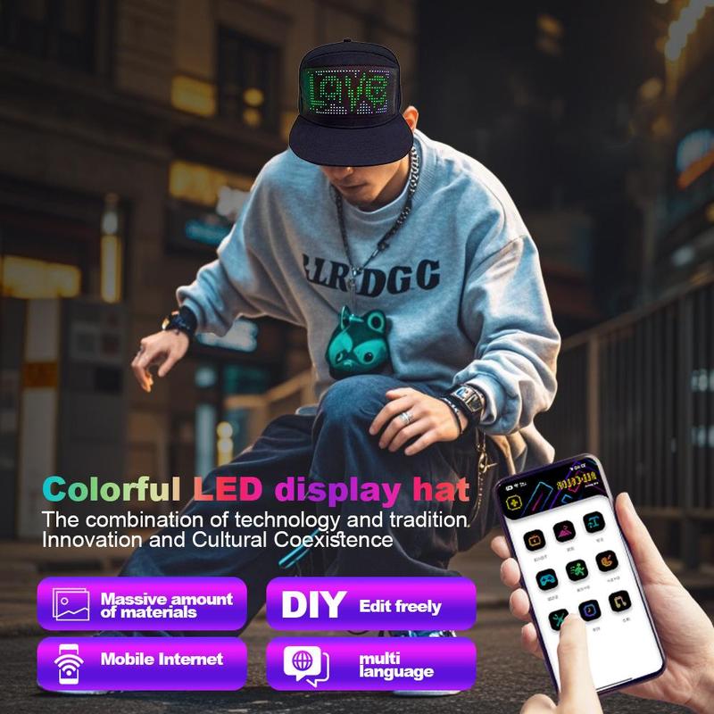 Christmas LED Display Screen Hat, 1 Count USB Rechargeable Cool Light Up Hat with Multi-language Text & Image Editing, Party Hat for Street Dance Party, Holiday Activity