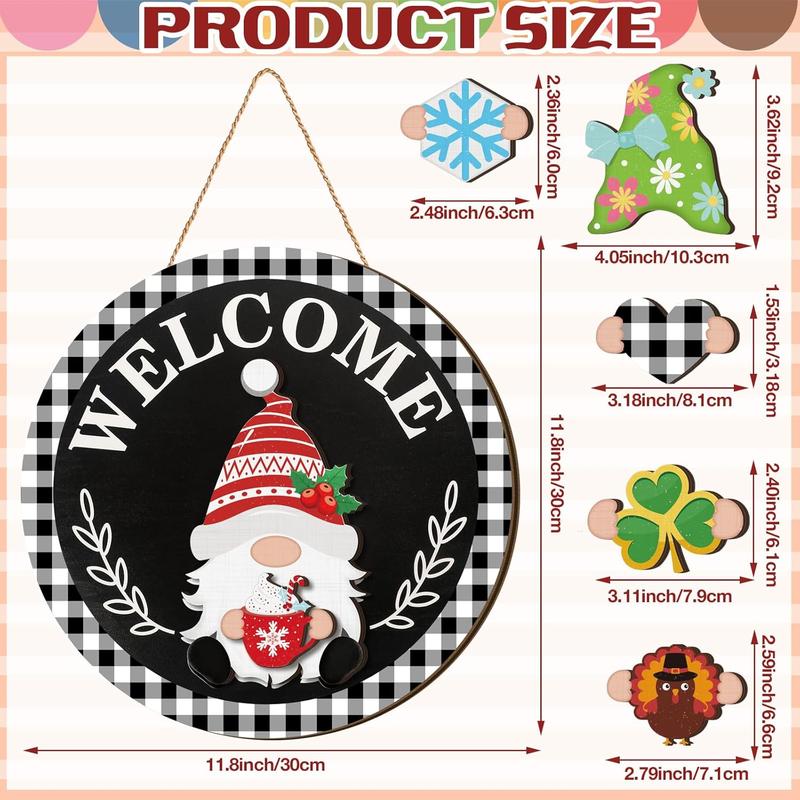 Interchangeable Wooden Gnome Decor with Magnet Pieces and Detachable Hats - Holiday Seasonal Gnome Decorations for Home (Trendy Style) Christmas Light