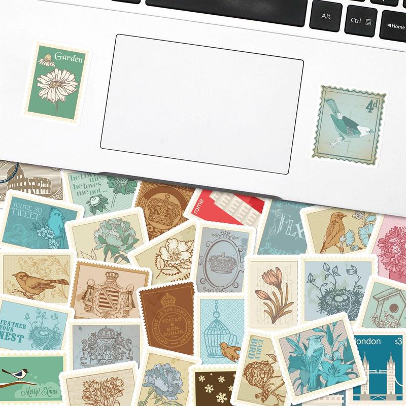 Vintage Stamp Series Decorative Stickers, 100 Sheets set Waterproof Self-adhesive Square Stickers, Office Supplies For DIY Laptops & Water Cups