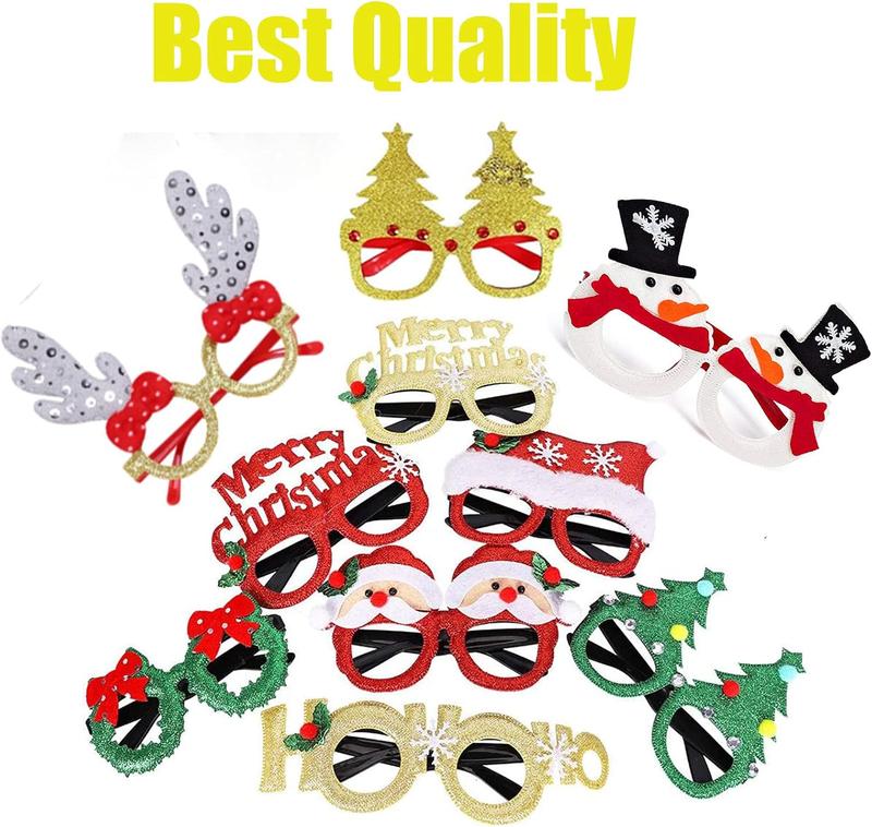 12 count Christmas Glasses Frame Glittered Party Glasses Christmas Decoration Eyeglasses with 12 Designs for Christmas Party Favors,Holiday Favors,Christmas Dinner,Photos Booth