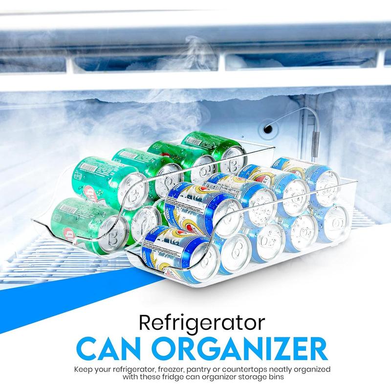 Clear Soda Can Organizer - Fridge Organizer Bins - Set of 4 Drink Organizer For Fridge or Countertop - Soda Can Dispenser For Refrigerator Organizing - Fridge Organization and Storage