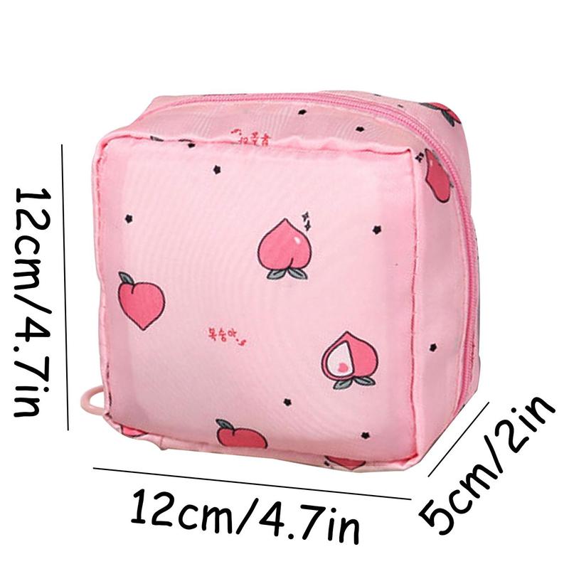 Cute Peach Pattern Sanitary Napkin Storage Bag, Portable Zipper Sanitary Napkin Bag, Sanitary Napkin Organizer Pouch for Women & Girls