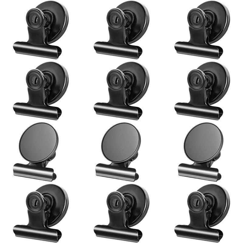 12pack Fridge Magnets Refrigerator Magnets Magnetic Clips Heavy Duty Detailed List Display Paper Fasteners on Home& Office& Teaching (Black, 12) Organiser