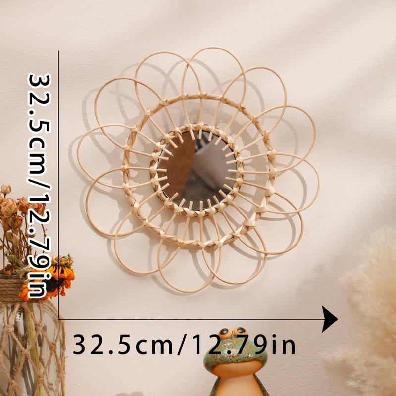 Sunflower Design Wall Mirror, Hollow Out Design Wall Mirror, Handmade Rattan Decorative Mirror, Wall Hanging Mirror for Home Living Room Bedroom