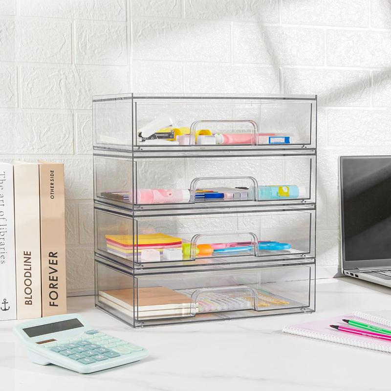 12''W Clear Stackable Storage Drawers,2 Pack Acrylic Plastic Organizers Bins for Makeup Palettes, Cosmetics, and Beauty Supplies,Ideal for Vanity, Bathroom,Cabinet,Desk Organization