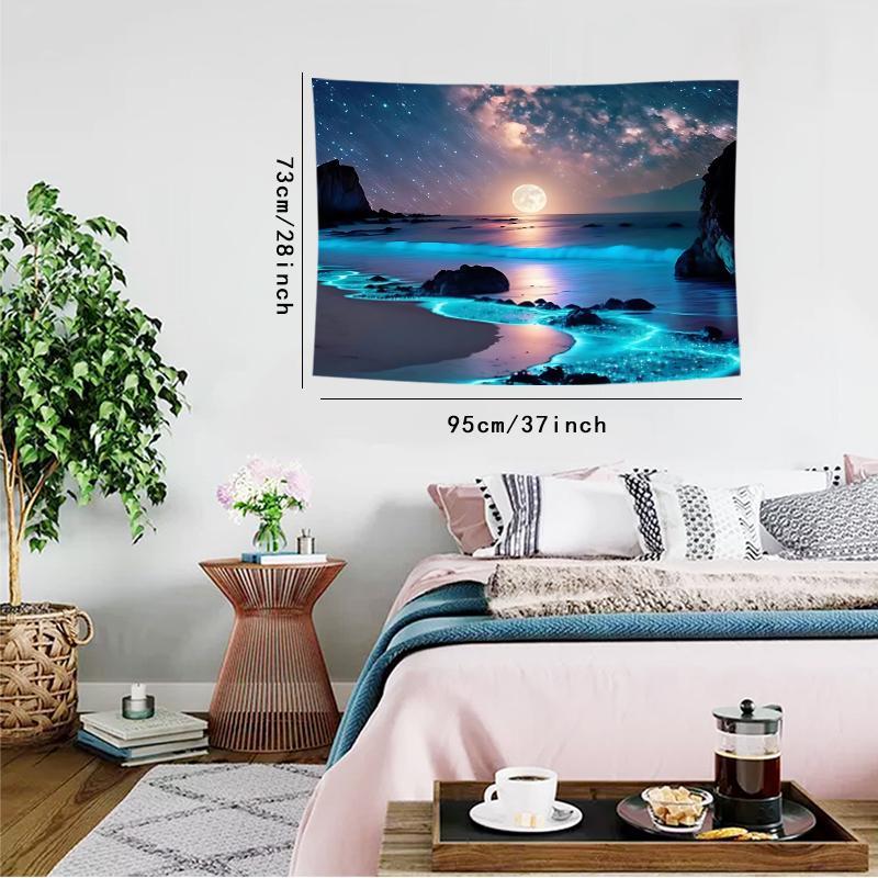 Moon & Sea Pattern Tapestry, 1 Count Colorful Wall Hanging Tapestry, Romantic Wall Art for Home Bedroom Living Room Office School Decor