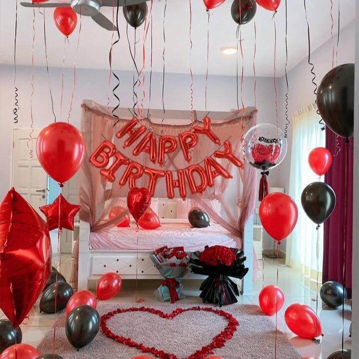 Red Happy Birthday Letter Balloon Set - 39pcs Including Red & Black Latex Balloons, 18