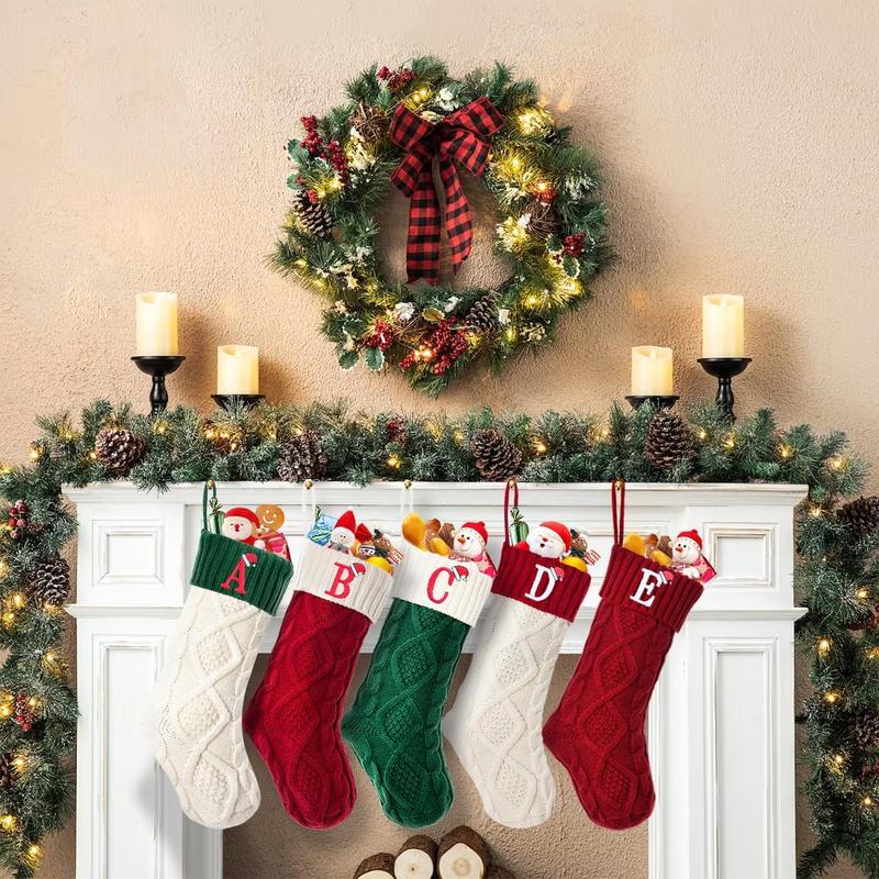 Ulico Christmas Stockings with Initials, 18’’ Large Embroidered Monogram Knit Christmas Stocking,Xmas Stocking for Kids, Holiday and Family Stocking for Fireplace or Party Decoration Red Letter A