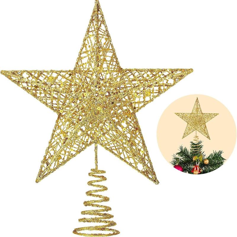 Star Shaped Christmas Tree Topper, 1 Count Glittered Star Tree Topper, Xmas Tree Topper for Mas Tree Decorations