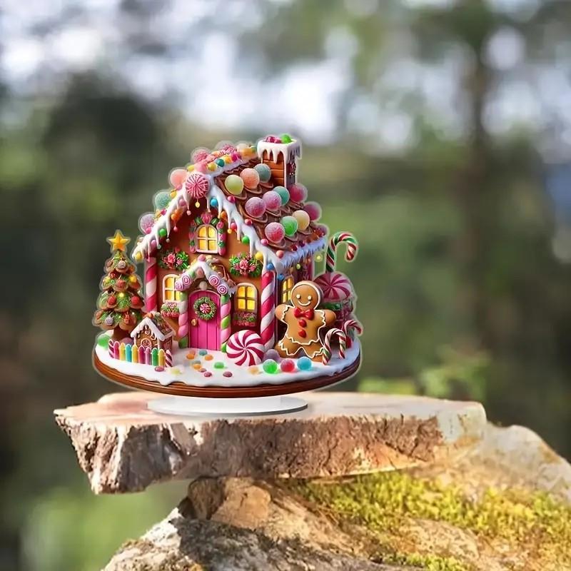 Gingerbread House Design Acrylic Decoration, 1 Count Cute House Shaped Desktop Ornament, Waterproof & Scratch-resistant Tabletop Display for Office Parties & Home