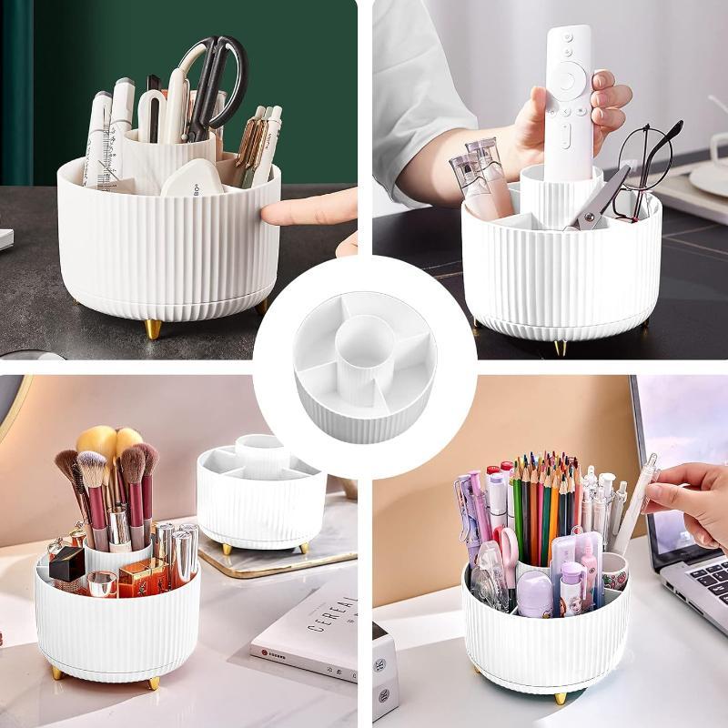 360° Rotatable Makeup Brush Storage Box, 1 Count Desktop Makeup Holder, Large Capacity Cosmetic Makeup Organizer for Bedroom Bathroom