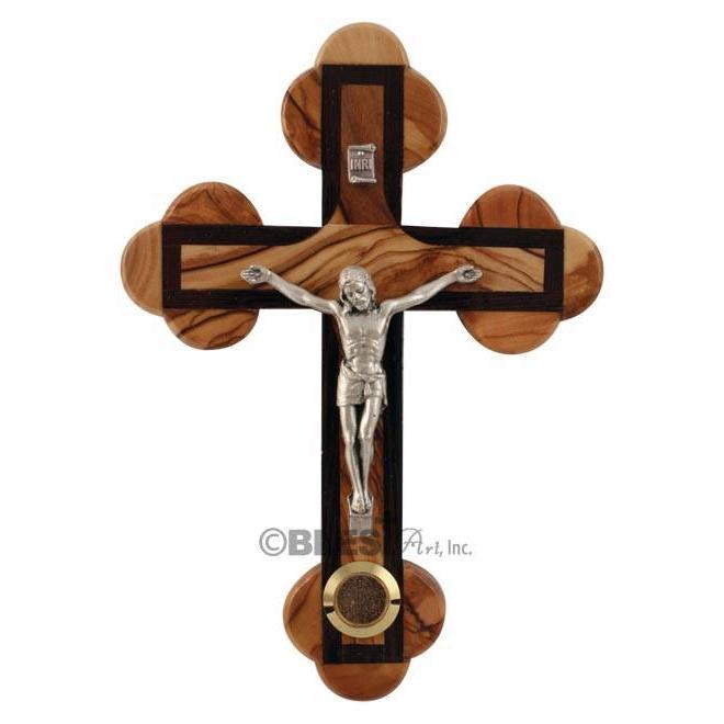 Roman Crucifix with Walnut edges and Holy Items, Different sizes available