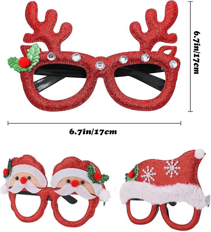 12 count Christmas Glasses Frame Glittered Party Glasses Christmas Decoration Eyeglasses with 12 Designs for Christmas Party Favors,Holiday Favors,Christmas Dinner,Photos Booth