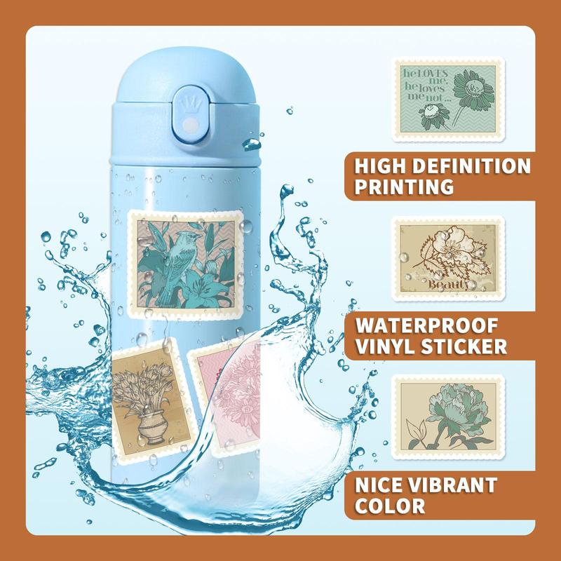 Vintage Stamp Series Decorative Stickers, 100 Sheets set Waterproof Self-adhesive Square Stickers, Office Supplies For DIY Laptops & Water Cups