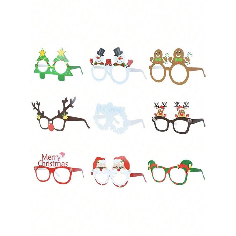 9 Pcs Paper Christmas Glasses Bulk Holiday Glasses Frames Christmas Sunglasses Fun Christmas Accessories Christmas Party Decorations Costume Eyeglasses For Gifts Photo Props Favors,Christmas