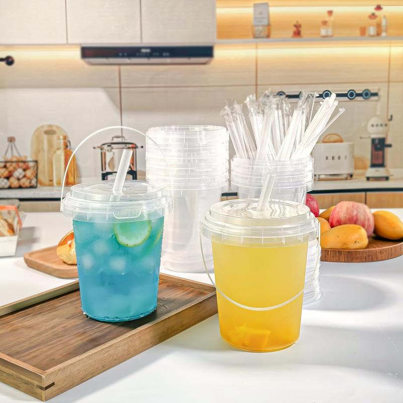 30 sets disposable plastic cup with lid and straw, reusable and suitable for outdoor travel beverage packaging pool party supplies beach party supplies picnic supplies