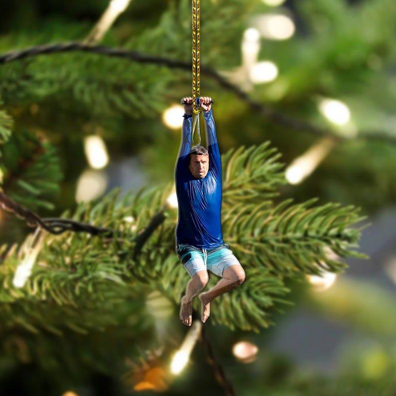 Tim Robinson on a Zipline ITYSL Funny Meme Gift Christmas Tree Hanging Ornament; Meme Xmas ornament decor, funny sign decor; ITYSL Fan gift