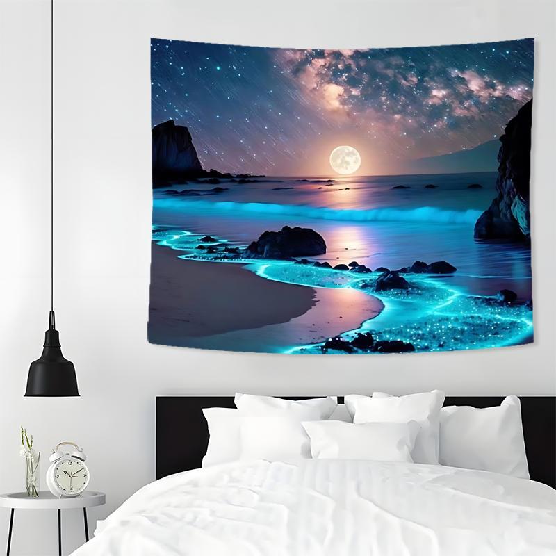 Moon & Sea Pattern Tapestry, 1 Count Colorful Wall Hanging Tapestry, Romantic Wall Art for Home Bedroom Living Room Office School Decor