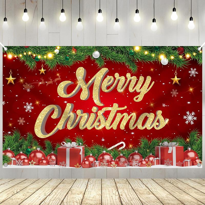 Large Merry Christmas Banner 72x44 Inch Christmas Backdrop for Christmas Party Decorations, Family Gatherings, Photo Shoots and Holiday Decor for  Party-Christmas Wall Banner