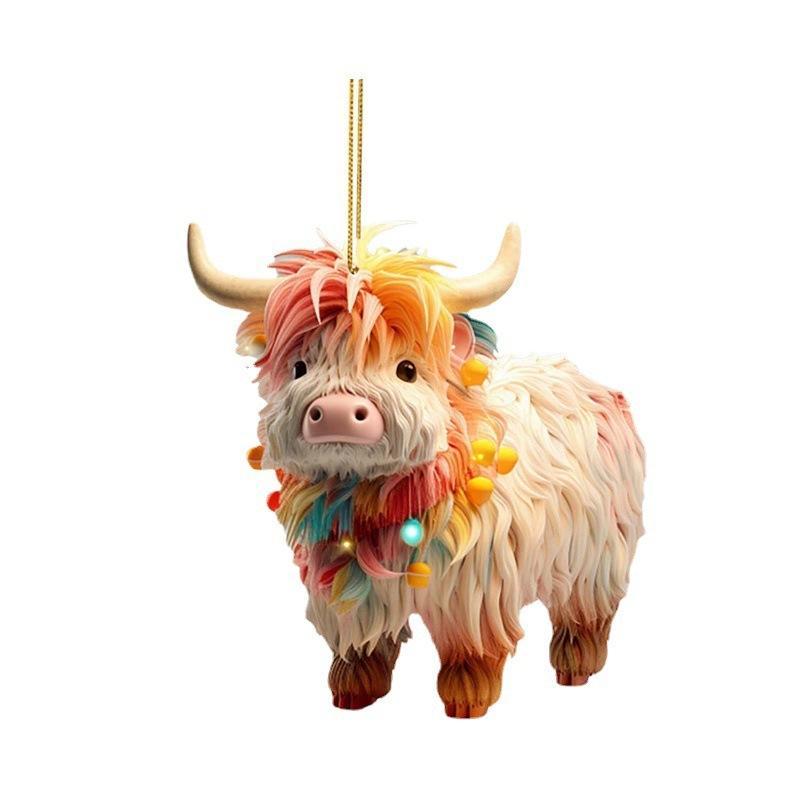 Highland Cow Design Ornament, 1 Count Cute Animal Shaped Hanging Decoration, Festive Decorations for Home Party