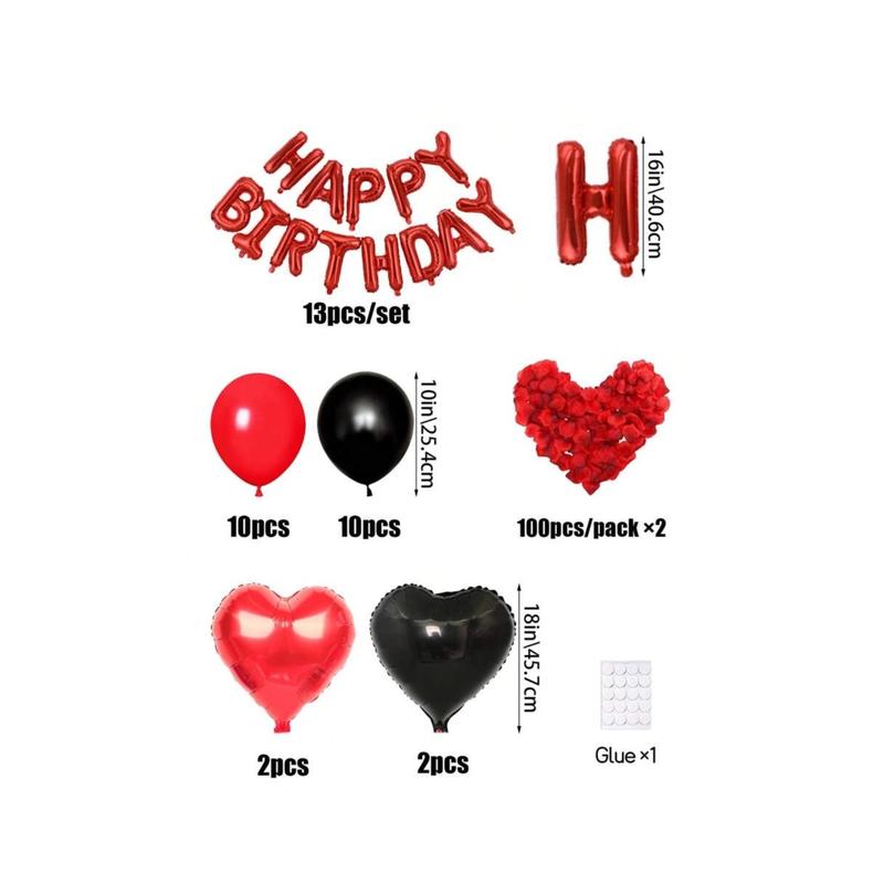 Red Happy Birthday Letter Balloon Set - 39pcs Including Red & Black Latex Balloons, 18