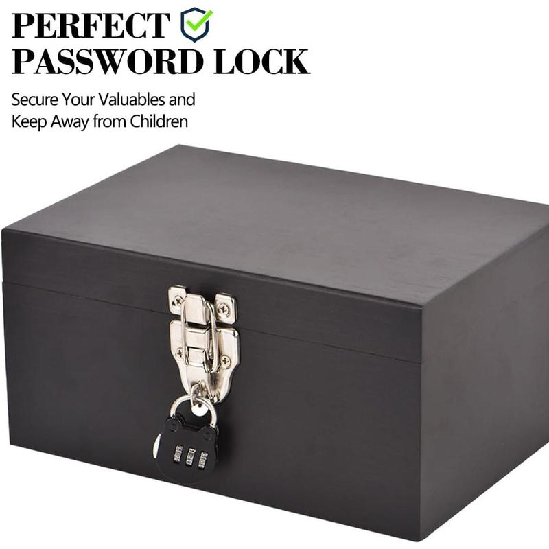 Large  Box with Combination Lock, Decorative Locking Box with Detachable Compartment Lockable Wooden Box for Home Removable Tray and Jars  Gifts for Men