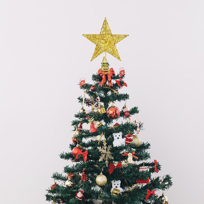 Star Shaped Christmas Tree Topper, 1 Count Glittered Star Tree Topper, Xmas Tree Topper for Mas Tree Decorations