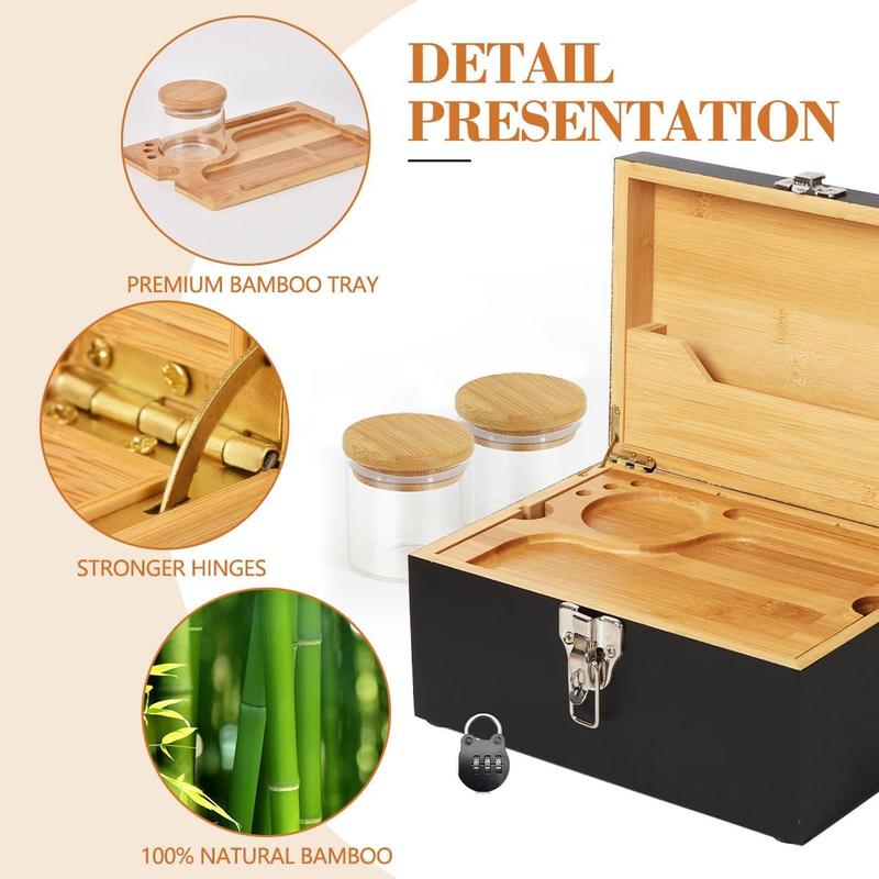 Large  Box with Combination Lock, Decorative Locking Box with Detachable Compartment Lockable Wooden Box for Home Removable Tray and Jars  Gifts for Men