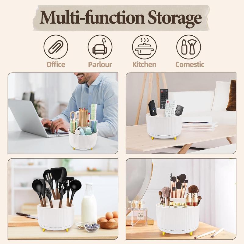 360° Rotatable Makeup Brush Storage Box, 1 Count Desktop Makeup Holder, Large Capacity Cosmetic Makeup Organizer for Bedroom Bathroom