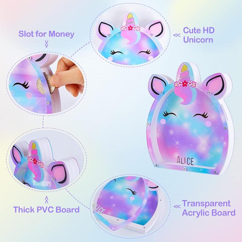 Piggy Bank for  Girls Customize Name  Bank Unicorn Money Bank for Girls, Transparent Piggy Banks for Girls with Letter Stickers