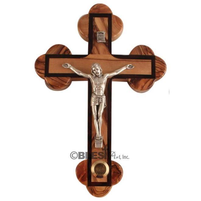 Roman Crucifix with Walnut edges and Holy Items, Different sizes available