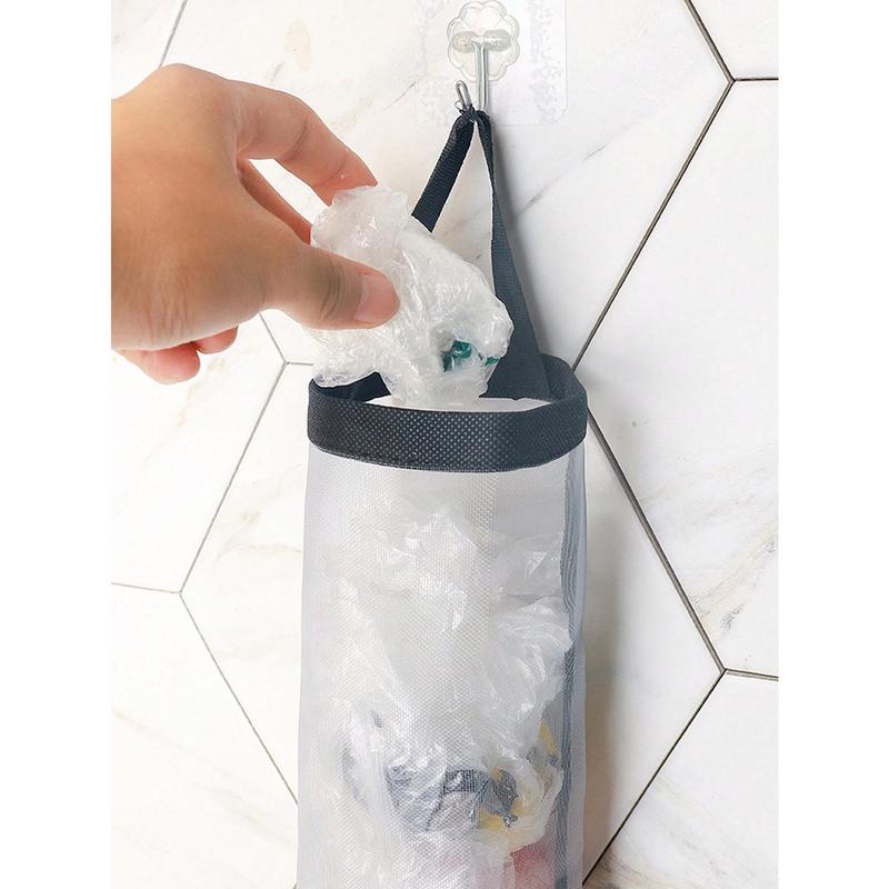 1pc Hanging Garbage Bag Storage Plastic Bag Holder Mesh Hanging Storage Dispensers Foldable Breathable Washable Hanging Mesh Garbage Bag Organizer Home Kitchen Supplies