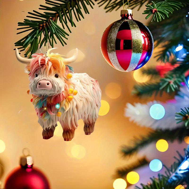 Highland Cow Design Ornament, 1 Count Cute Animal Shaped Hanging Decoration, Festive Decorations for Home Party