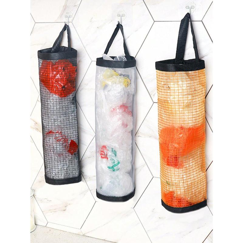 1pc Hanging Garbage Bag Storage Plastic Bag Holder Mesh Hanging Storage Dispensers Foldable Breathable Washable Hanging Mesh Garbage Bag Organizer Home Kitchen Supplies