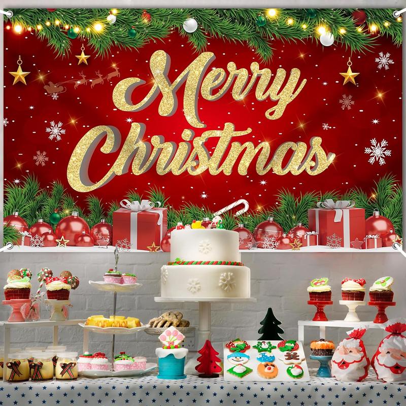 Large Merry Christmas Banner 72x44 Inch Christmas Backdrop for Christmas Party Decorations, Family Gatherings, Photo Shoots and Holiday Decor for  Party-Christmas Wall Banner