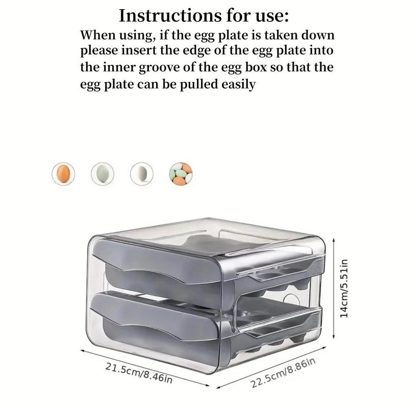 Multifunctional Transparent Refrigerator Egg Box, 1 Count Summer 2-layers Stackable Fridge Egg Holder, Kitchen Accessories 32-grids Plastic Egg Organizer Tray, Home Organizer