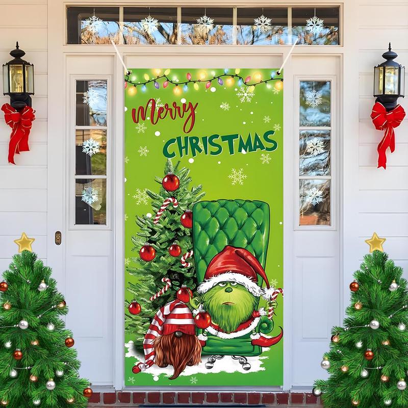 Christmas Themed Door Banner, 1 Count Merry Christmas Door Hanging Banner with 4 Grommets, Festive Party Decoration Supplies for Home Garden