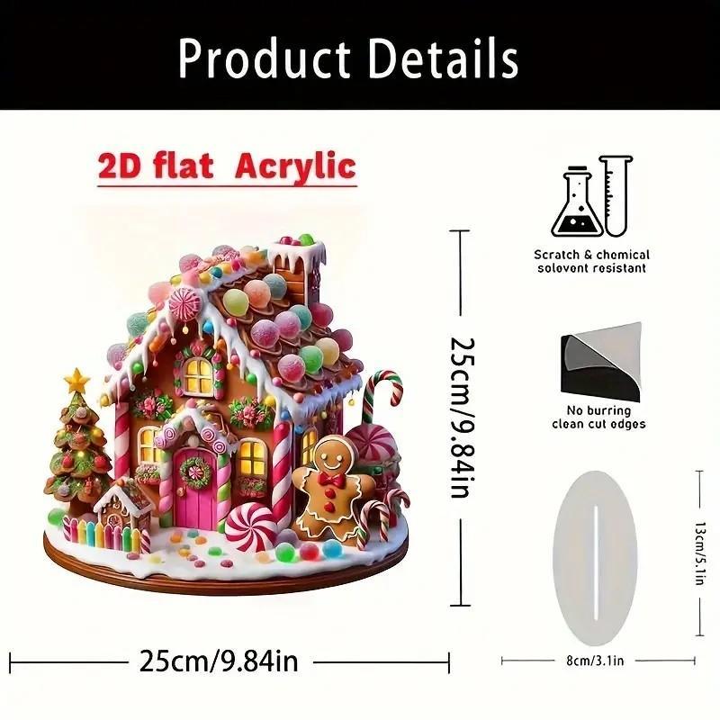 Gingerbread House Design Acrylic Decoration, 1 Count Cute House Shaped Desktop Ornament, Waterproof & Scratch-resistant Tabletop Display for Office Parties & Home