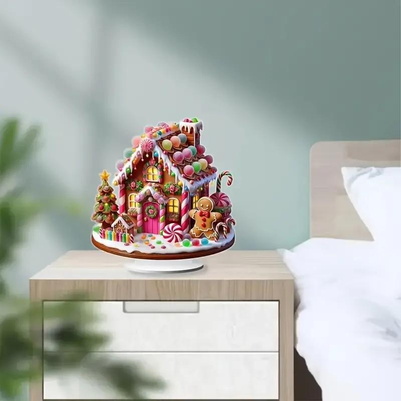 Gingerbread House Design Acrylic Decoration, 1 Count Cute House Shaped Desktop Ornament, Waterproof & Scratch-resistant Tabletop Display for Office Parties & Home