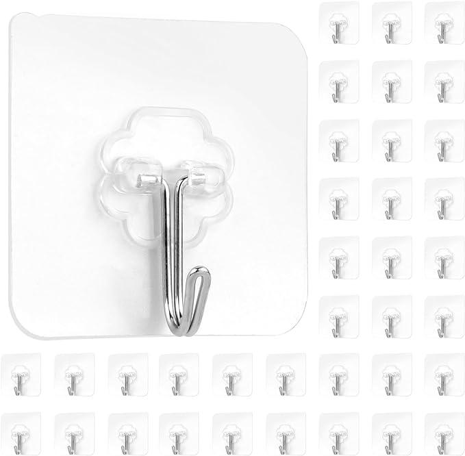 Adhesive Hooks,Adhesive Wall Hooks,Sticky Hooks,Hooks for Walls No Damage,Clear Hooks for Walls No Damage,Stick on Hooks,Adhesive Hooks for Hanging,Shower Hooks,Utility Hooks,Kitchen Hook 36Count 15LB