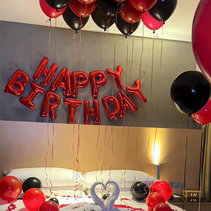 Red Happy Birthday Letter Balloon Set - 39pcs Including Red & Black Latex Balloons, 18