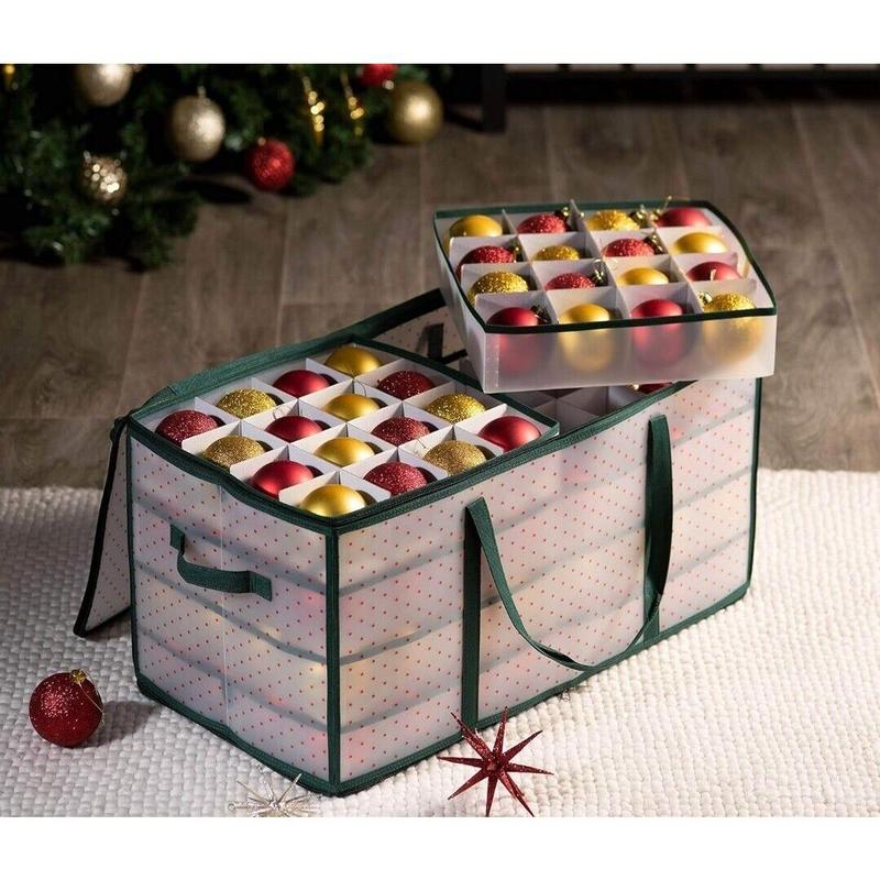 ZOBER Christmas Ornament Storage Box - Stores 128 Ornaments W  2 Sided Zipper