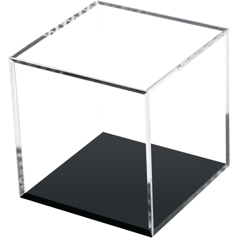 Clear Self-Assembly Acrylic Boxes for Display, Transparent Display Case with Black Base and Lid, Cube Countertop Storage Boxes Glass Case