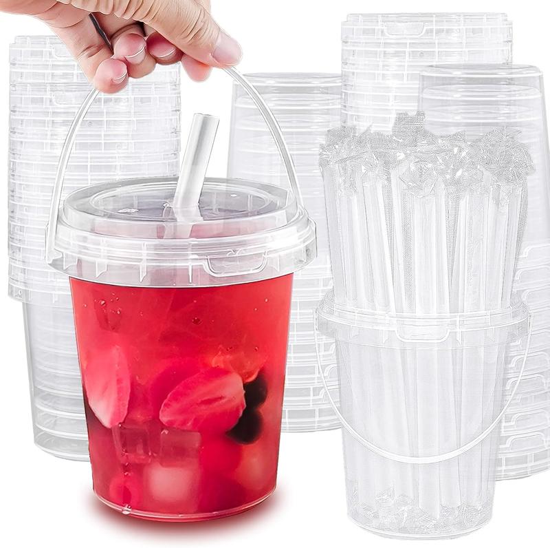 30 sets disposable plastic cup with lid and straw, reusable and suitable for outdoor travel beverage packaging pool party supplies beach party supplies picnic supplies