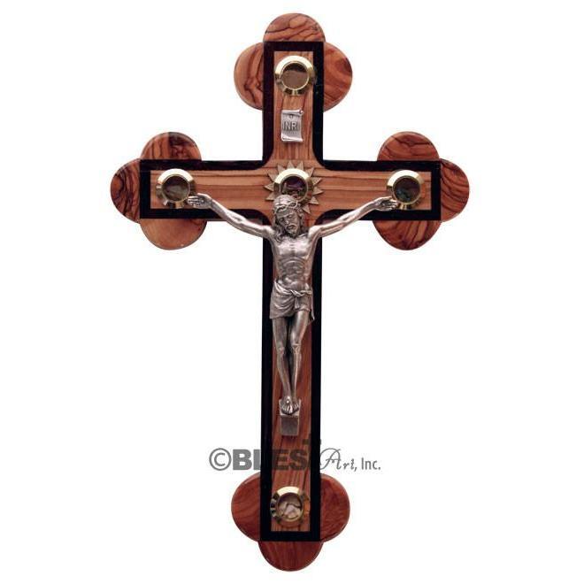 Roman Crucifix with Walnut edges and Holy Items, Different sizes available