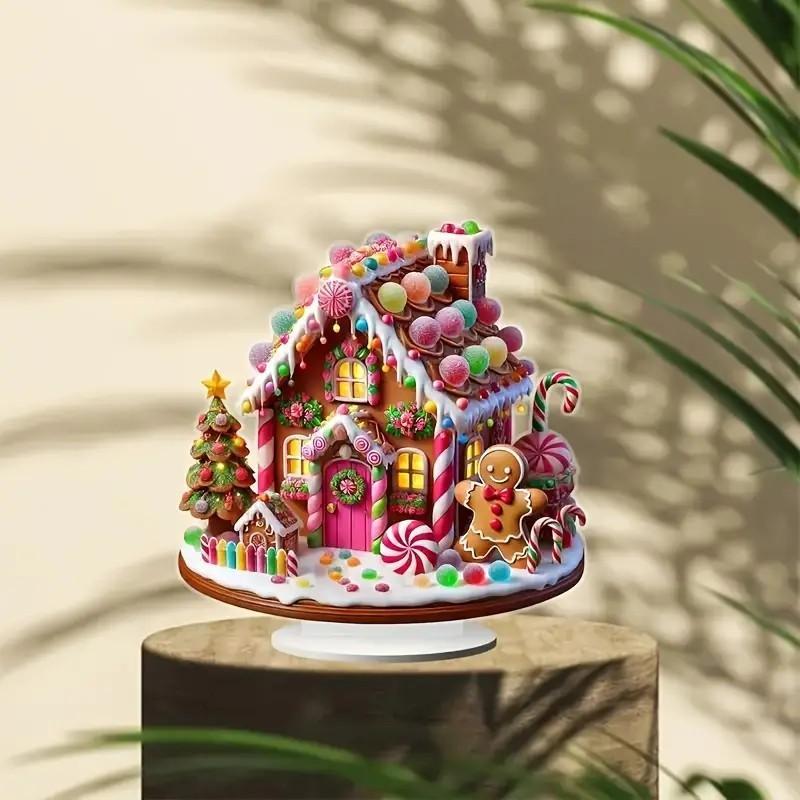 Gingerbread House Design Acrylic Decoration, 1 Count Cute House Shaped Desktop Ornament, Waterproof & Scratch-resistant Tabletop Display for Office Parties & Home